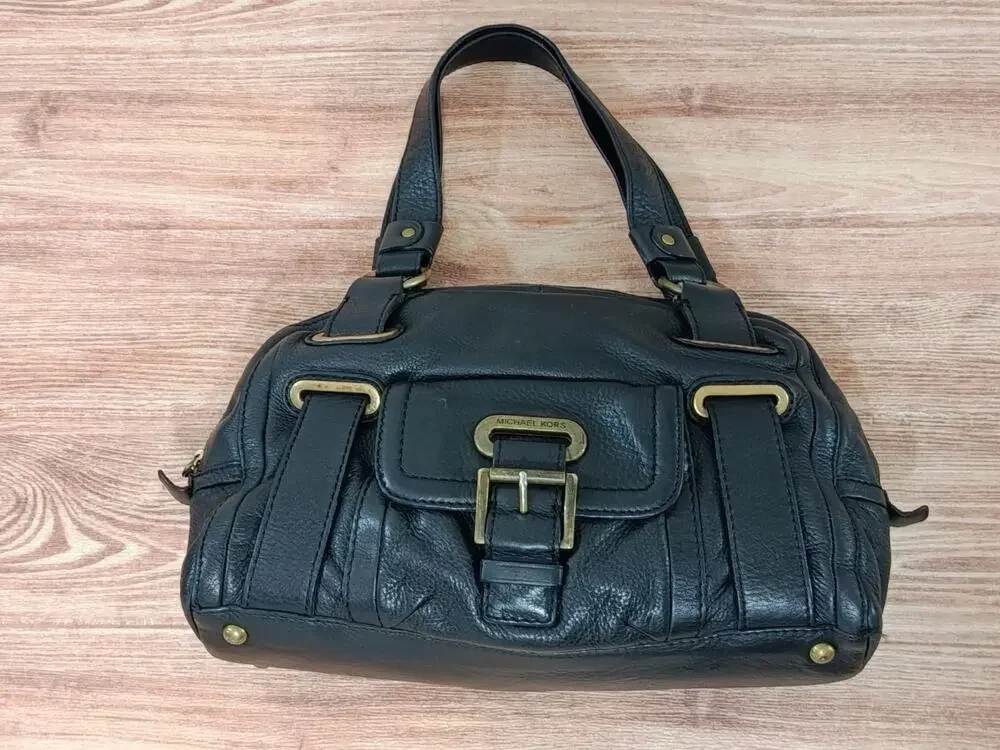 Michael Kors Buckle Satchel Shoulder Handbag Y2K Retro Purse Black